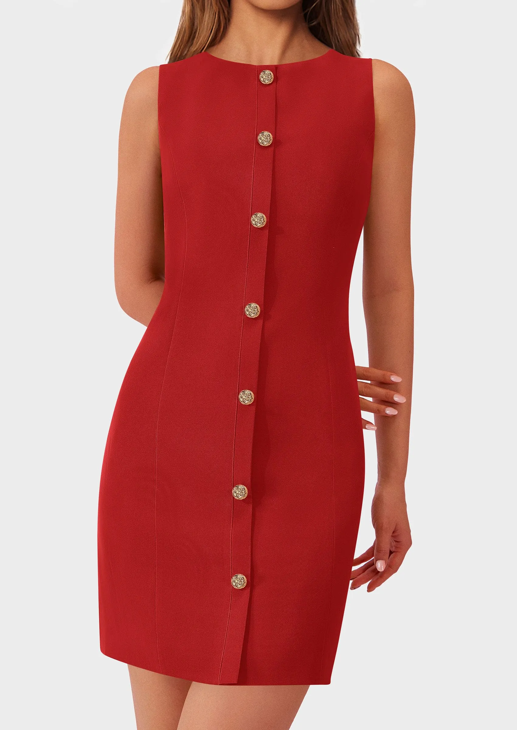 Business Sleeveless Button Down Elegant Work Office Formal Short Dresses
