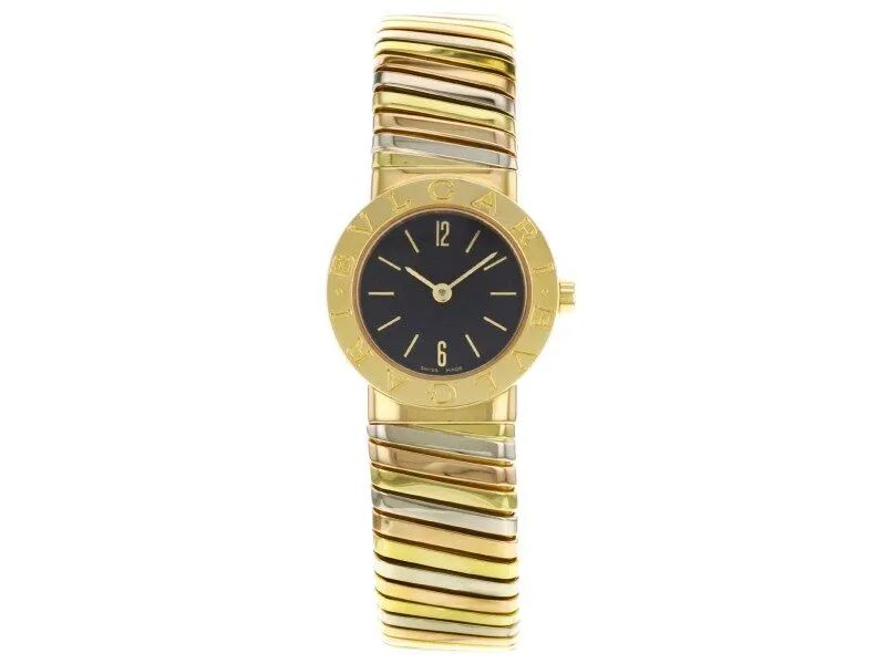 Bvlgari Tubogas Black Dial 18kt Tri-Color Gold Ladies Watch BB192TYWP