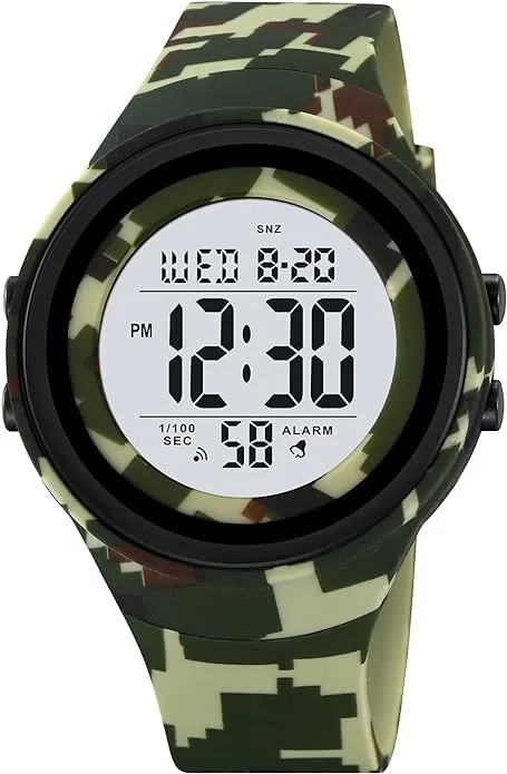 CakCity Mens Digital Watch Waterproof Watches for Swimming Tactical Watches for Men Military Blue Camouflage Watches for Men,5ATM,TPU Strap