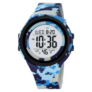 CakCity Mens Digital Watch Waterproof Watches for Swimming Tactical Watches for Men Military Blue Camouflage Watches for Men,5ATM,TPU Strap