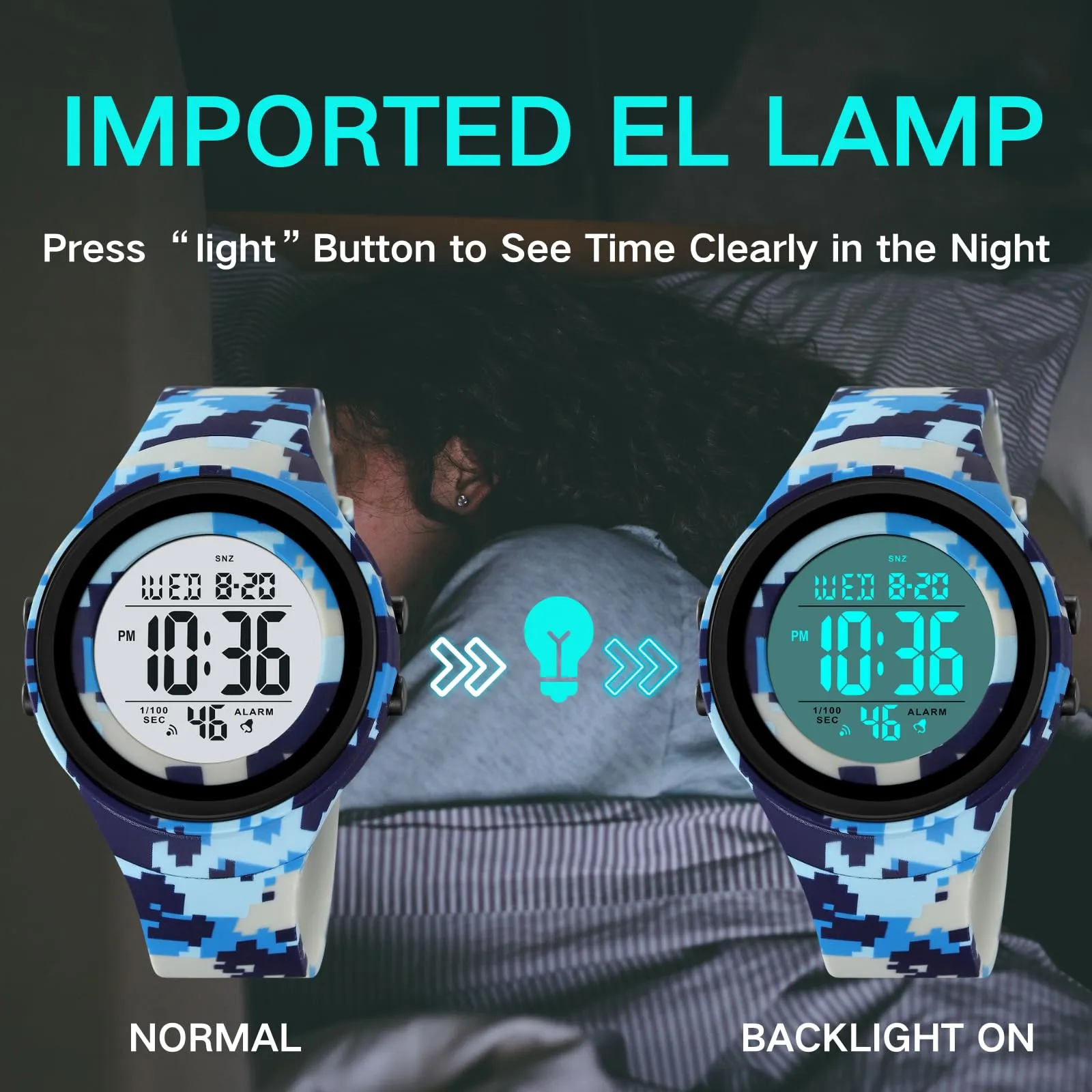 CakCity Mens Digital Watch Waterproof Watches for Swimming Tactical Watches for Men Military Blue Camouflage Watches for Men,5ATM,TPU Strap