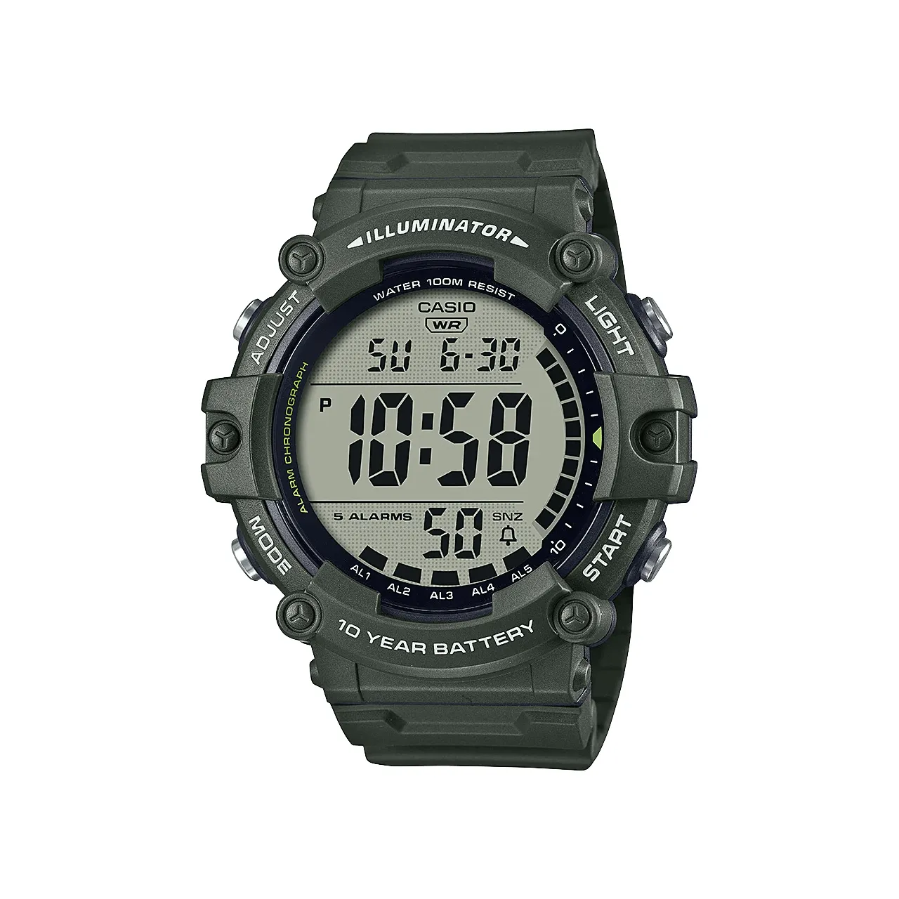 Casio Green Large Display Digital Illuminator Watch - AE1500WHX-3A