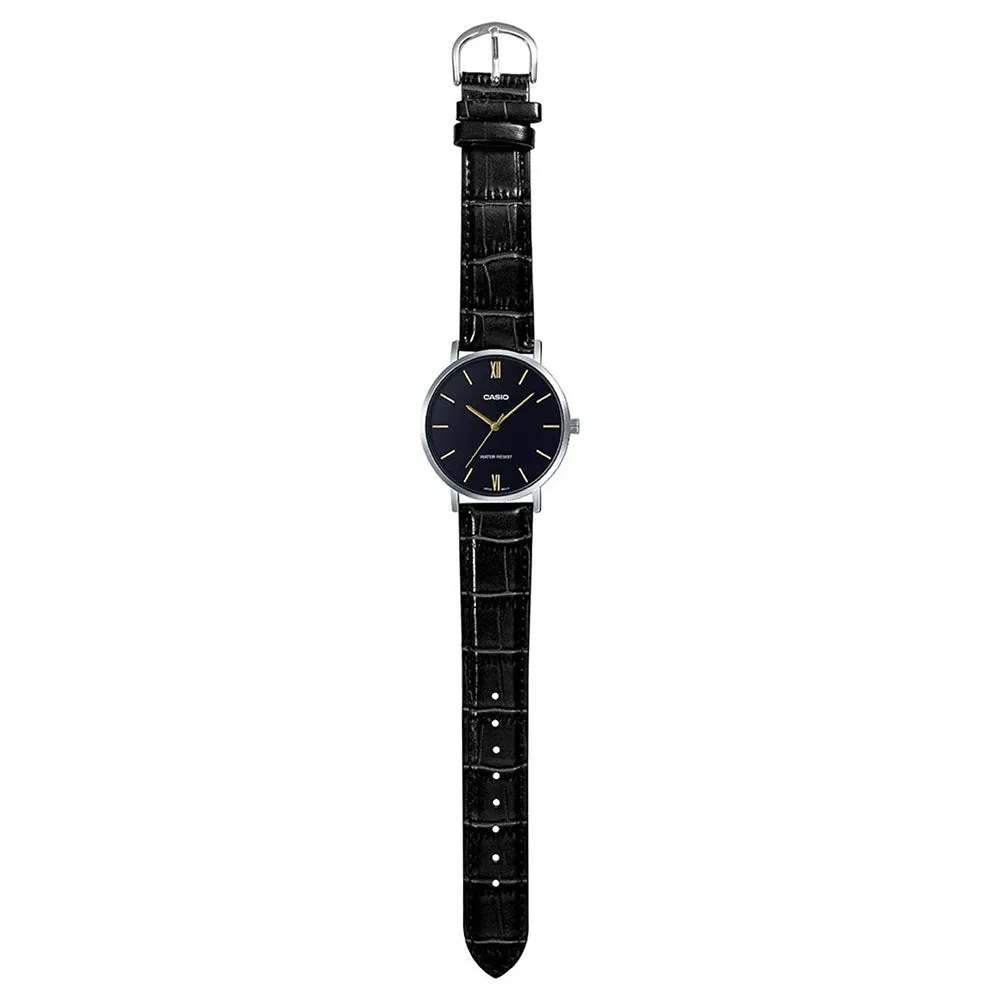 Casio Men's Black Dial Leather Band Analog Quartz Watch - MTP-VT01L-1BUDF