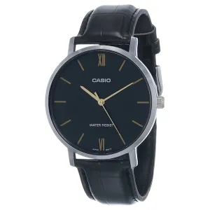 Casio Men's Black Dial Leather Band Analog Quartz Watch - MTP-VT01L-1BUDF