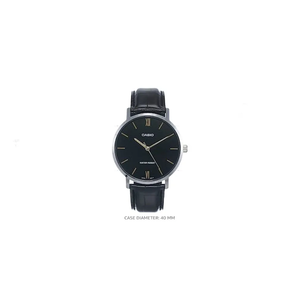 Casio Men's Black Dial Leather Band Analog Quartz Watch - MTP-VT01L-1BUDF