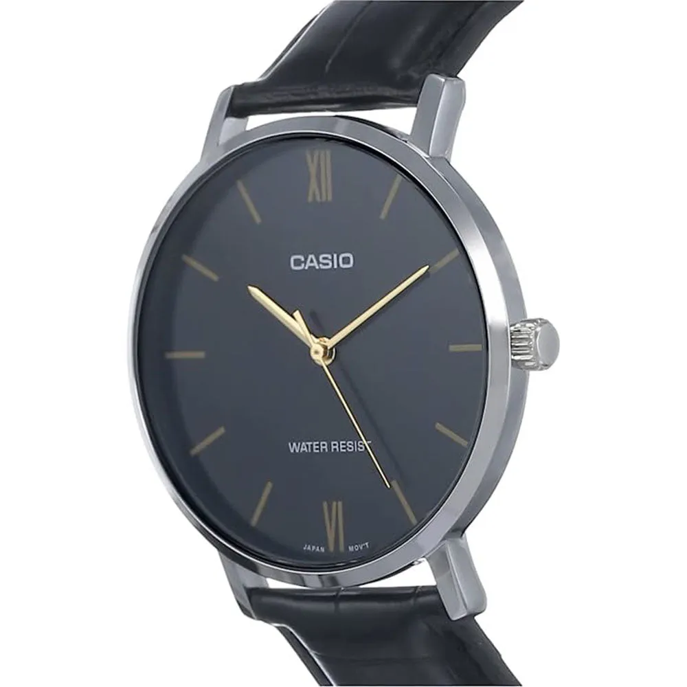 Casio Men's Black Dial Leather Band Analog Quartz Watch - MTP-VT01L-1BUDF