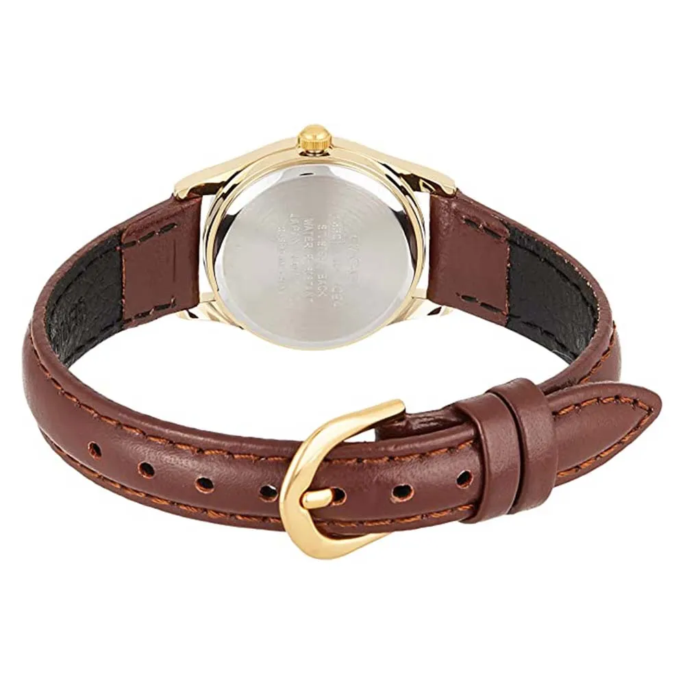 Casio Women's White Dial Brown Leather Band Japanese Quartz Watch - LTP-1094Q-7B9RDF