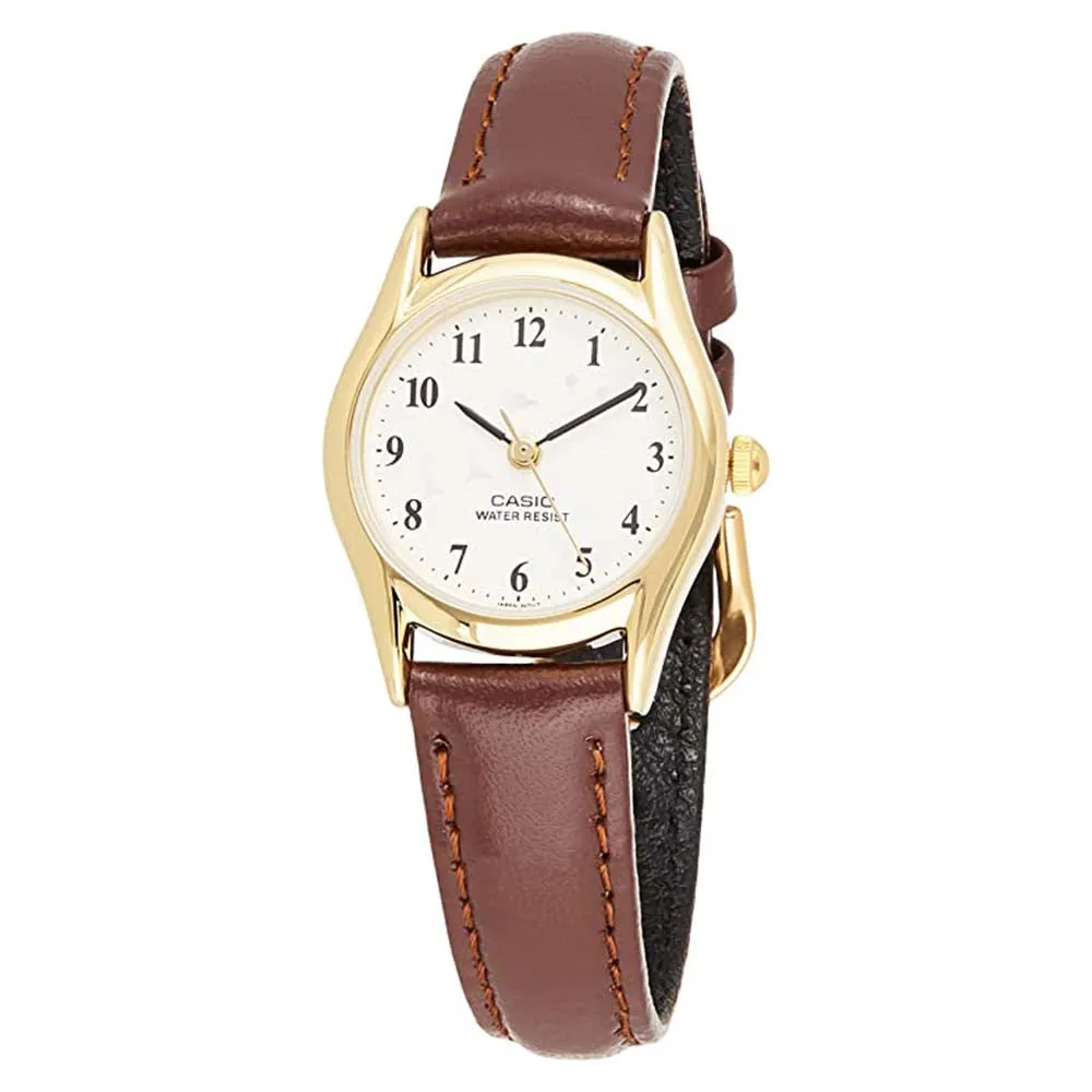 Casio Women's White Dial Brown Leather Band Japanese Quartz Watch - LTP-1094Q-7B9RDF