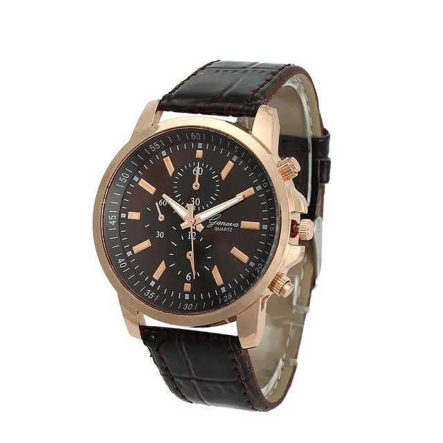 Casual Faux Leather Three Eyes Dial Quartz Watch