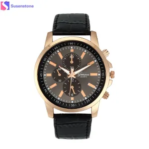 Casual Faux Leather Three Eyes Dial Quartz Watch