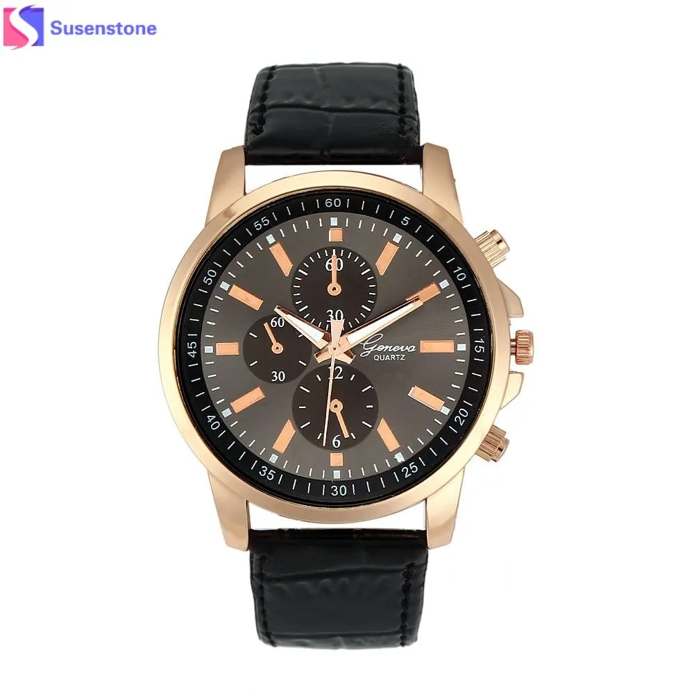 Casual Faux Leather Three Eyes Dial Quartz Watch