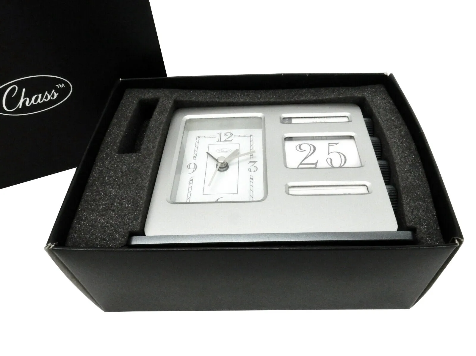 Chass Banker's Desk Analog Alarm Clock & Calendar