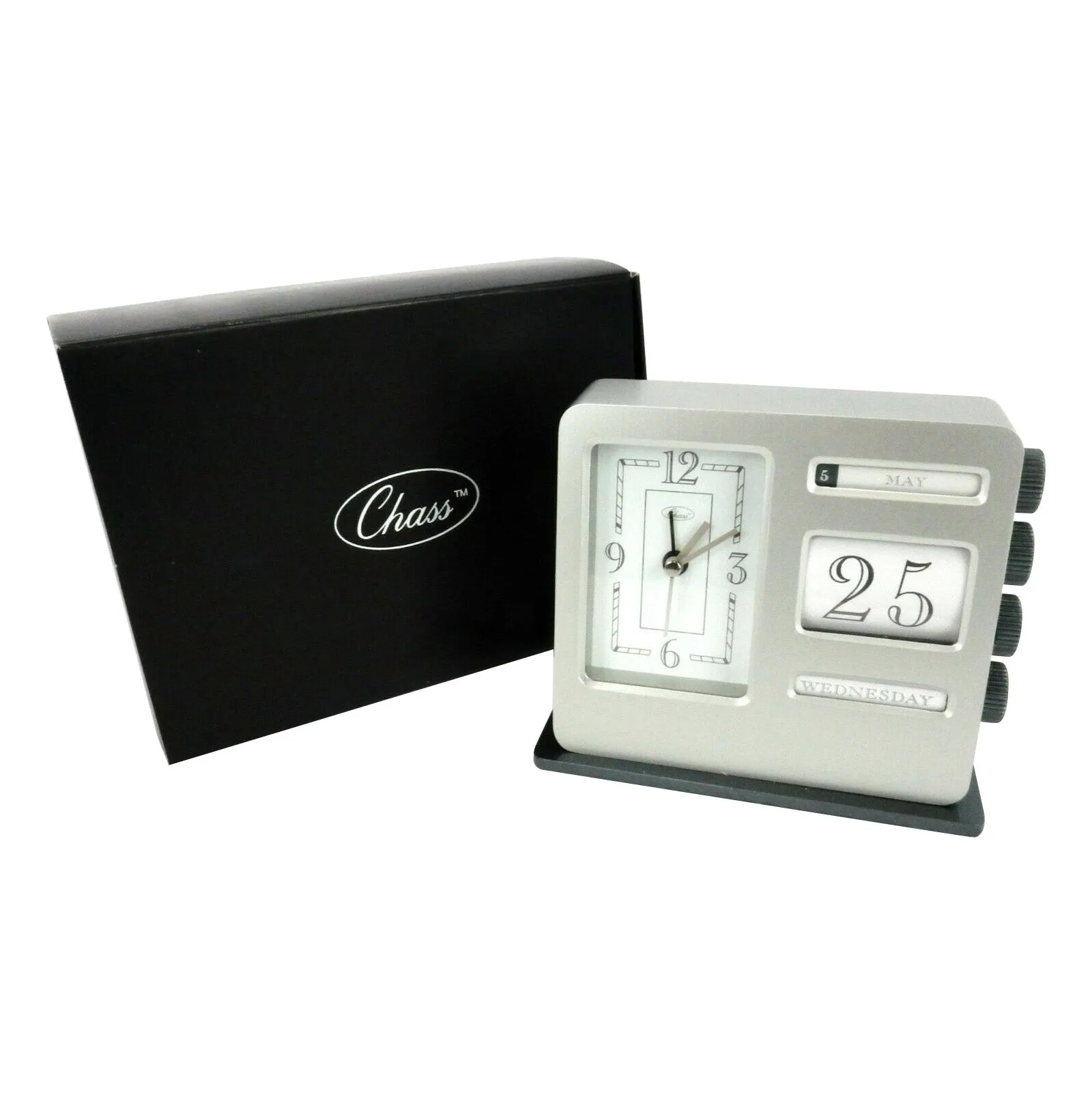 Chass Banker's Desk Analog Alarm Clock & Calendar