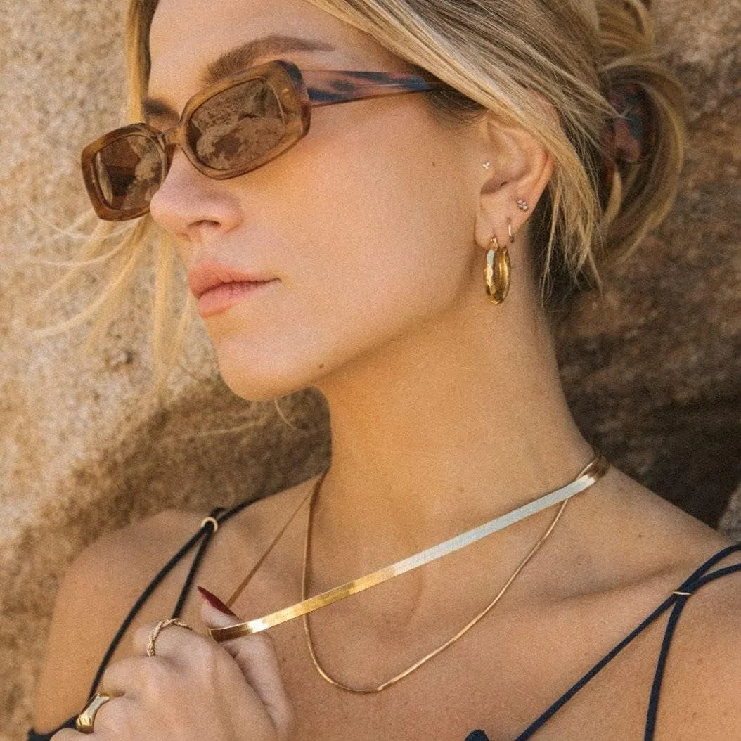 CHESKY Gold Necklace for Women-14K Plated Sterling Silver Snake Chain Necklace Dainty Simple Chunky Herringbone Necklace Gold Choker Necklaces Jewelry for Women