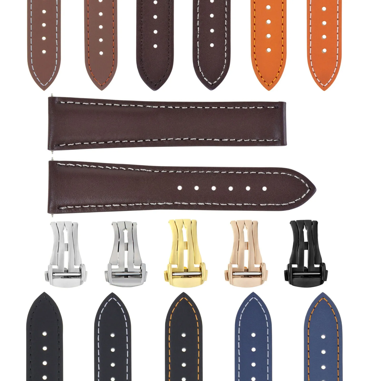 CLASSIC MENS SMOOTH LEATHER STRAP BAND FOR ORIS WATCHES CLASP - 22MM