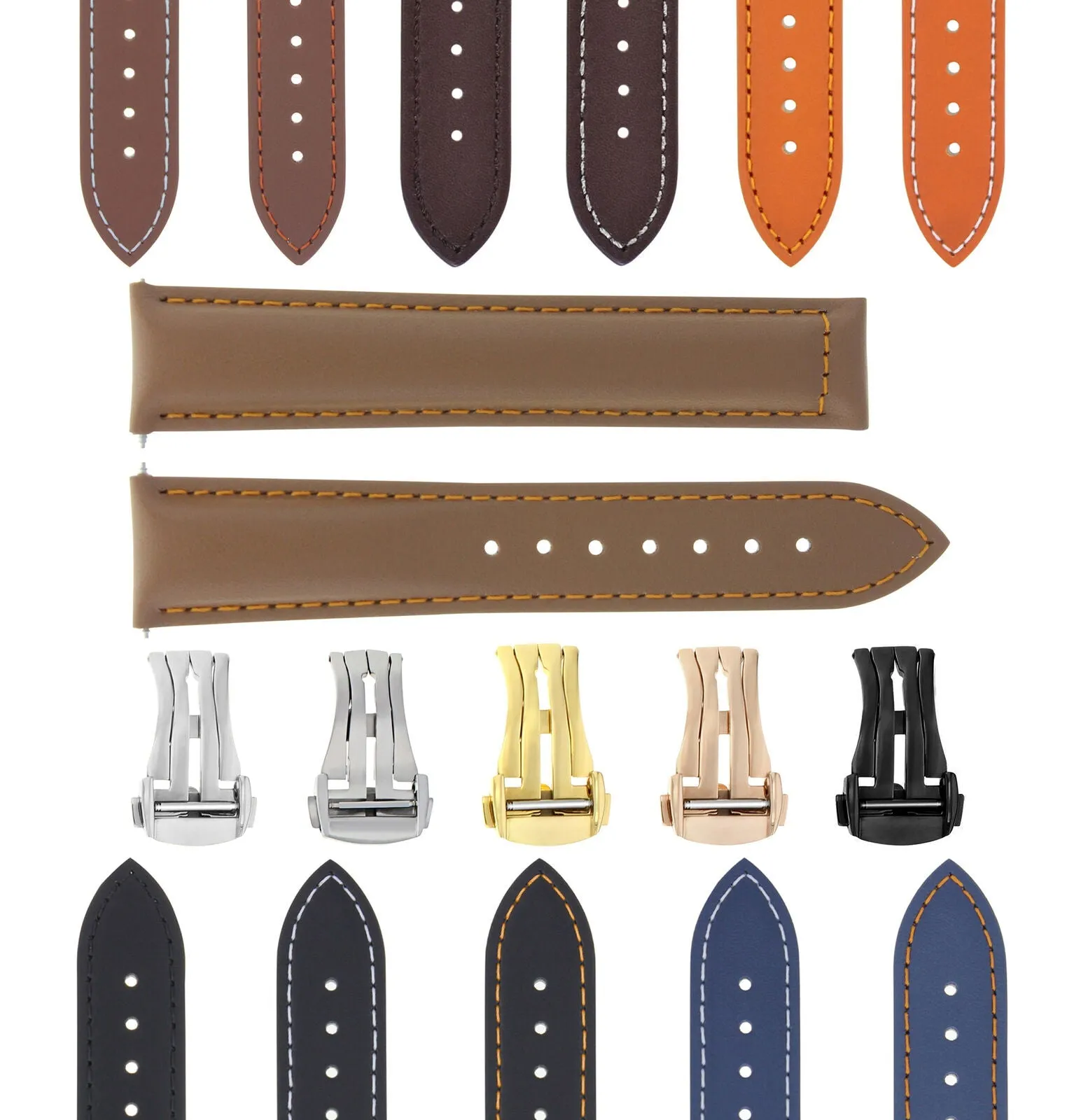 CLASSIC MENS SMOOTH LEATHER STRAP BAND FOR ORIS WATCHES CLASP - 22MM