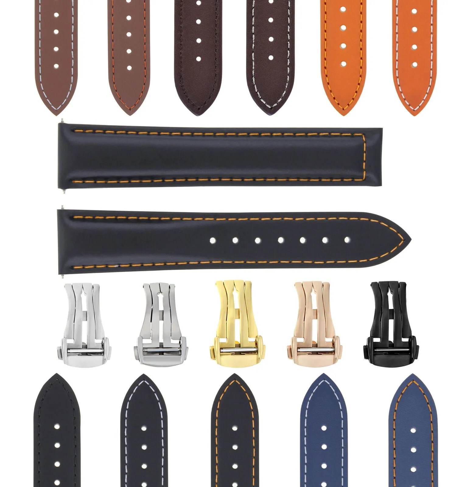 CLASSIC MENS SMOOTH LEATHER STRAP BAND FOR ORIS WATCHES CLASP - 22MM