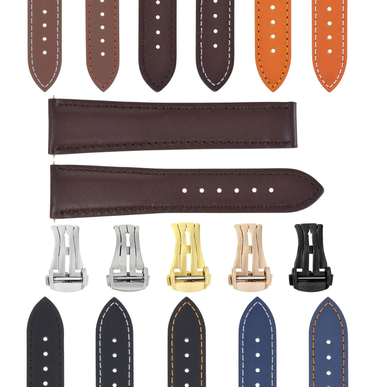 CLASSIC MENS SMOOTH LEATHER STRAP BAND FOR ORIS WATCHES CLASP - 22MM