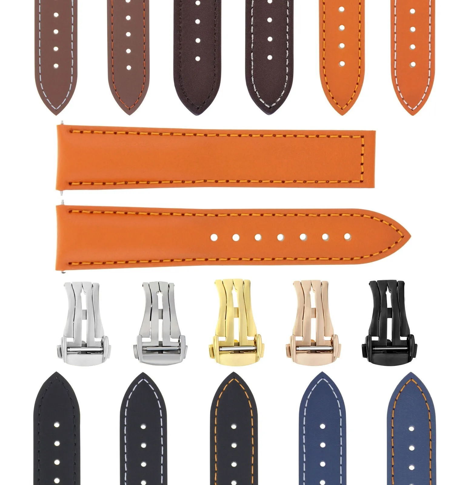 CLASSIC MENS SMOOTH LEATHER STRAP BAND FOR ORIS WATCHES CLASP - 22MM