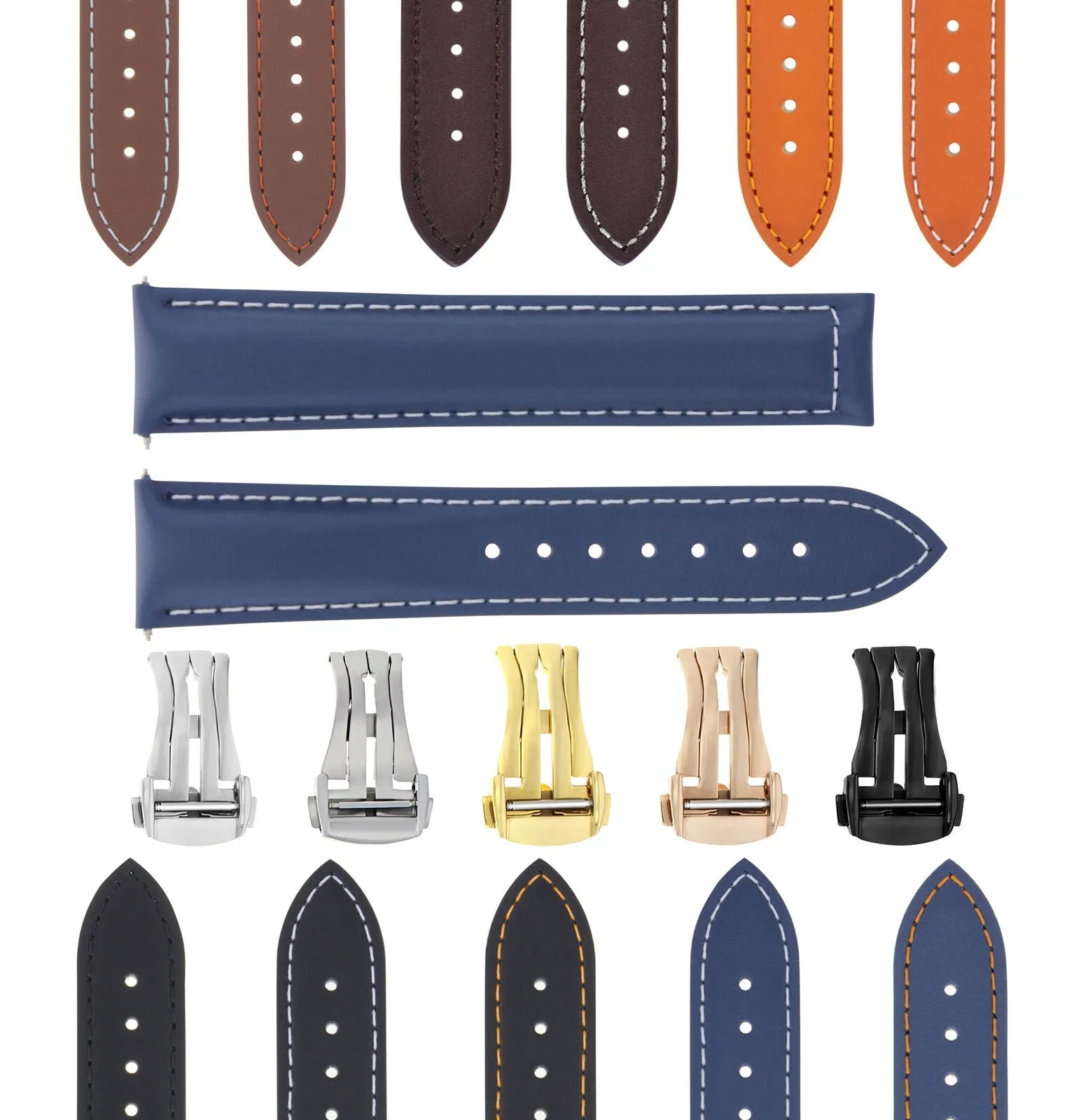 CLASSIC MENS SMOOTH LEATHER STRAP BAND FOR ORIS WATCHES CLASP - 22MM