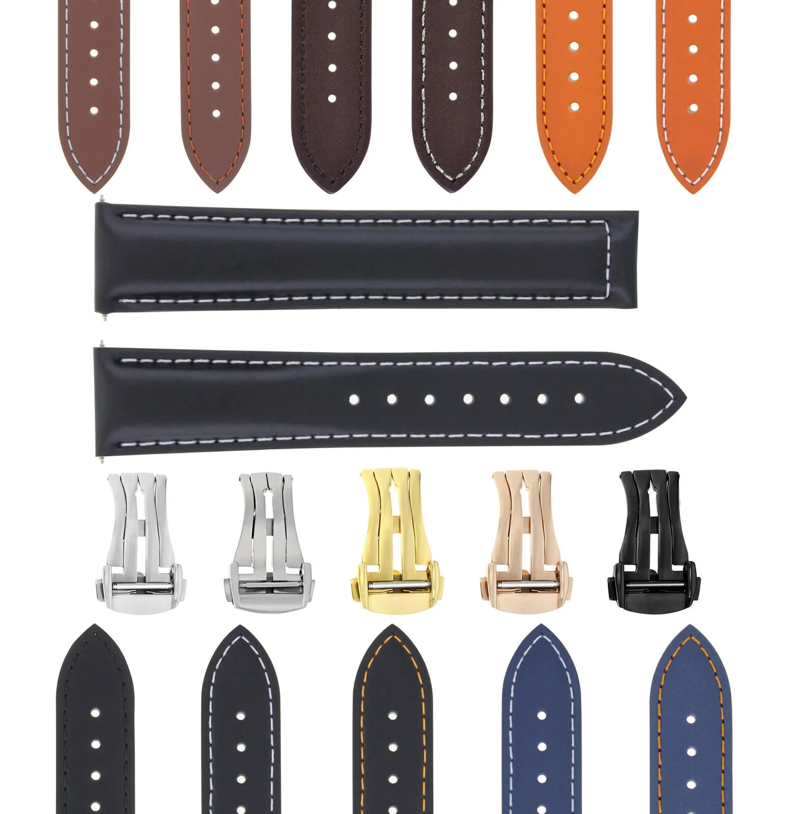 CLASSIC MENS SMOOTH LEATHER STRAP BAND FOR ORIS WATCHES CLASP - 24MM