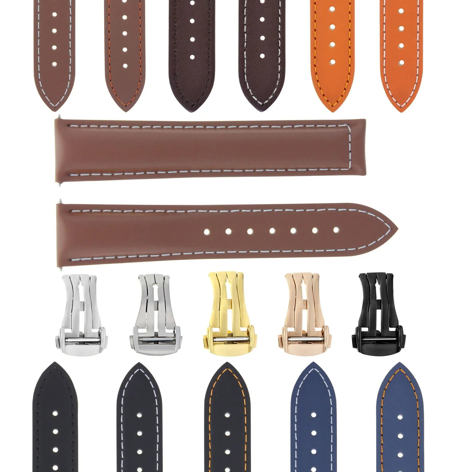 CLASSIC MENS SMOOTH LEATHER STRAP BAND FOR ORIS WATCHES CLASP - 24MM