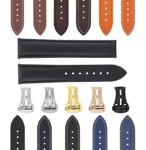CLASSIC MENS SMOOTH LEATHER STRAP BAND FOR ORIS WATCHES CLASP - 24MM