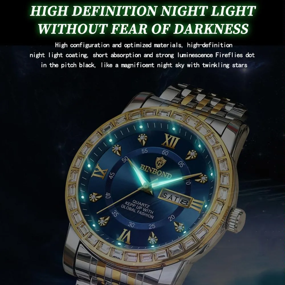 Diamond Dual-calendar Luminous Quartz Watch - B2202