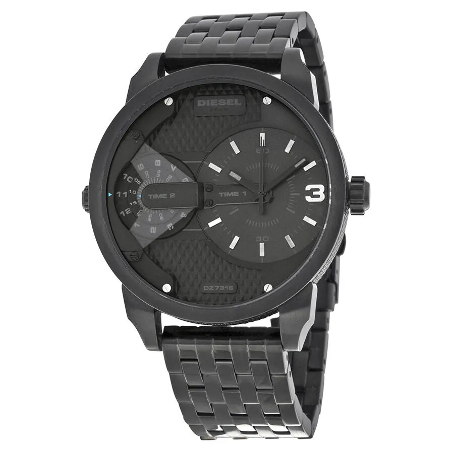 Diesel Mini Daddy Black Dual Time Dial Black Ion-plated Men's Watch DZ7316