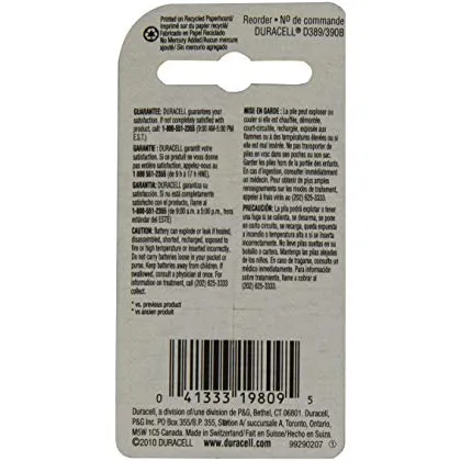 Duracell D389/390PK Watch/Electronics Battery, 1.5 Silver Oxide