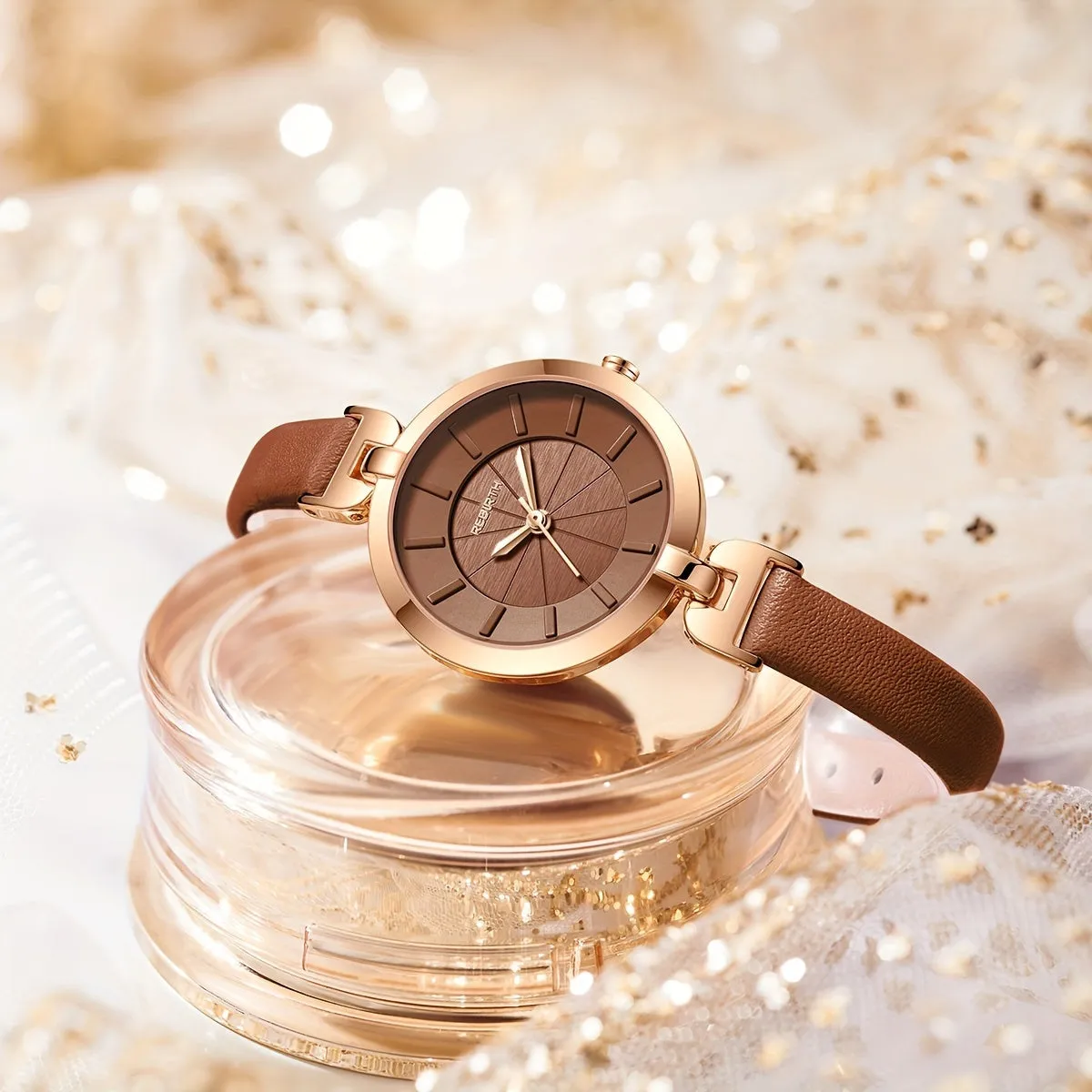 Elegant Womens Quartz Watch with PU Leather Strap