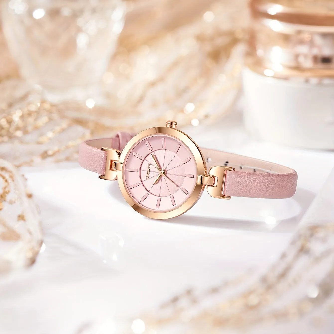 Elegant Womens Quartz Watch with PU Leather Strap