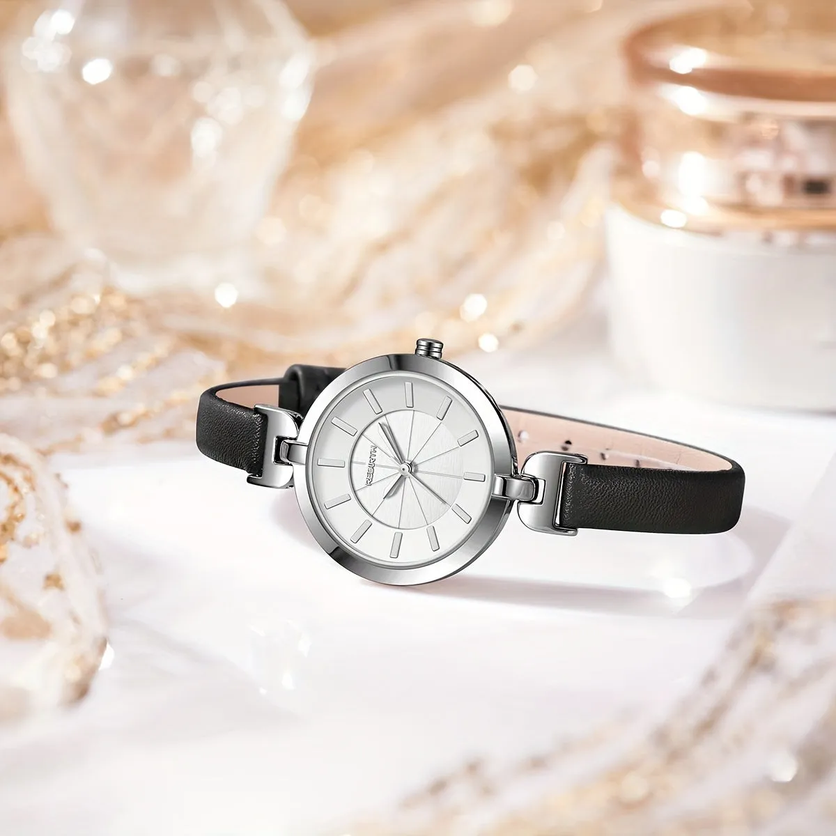 Elegant Womens Quartz Watch with PU Leather Strap