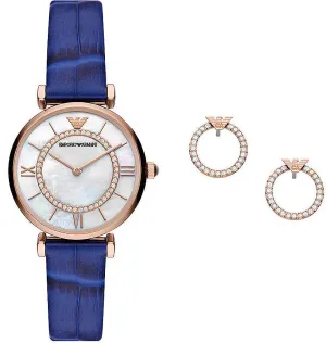 Emporio Armani Watch Two Hand Blue With Earring Gift Set D