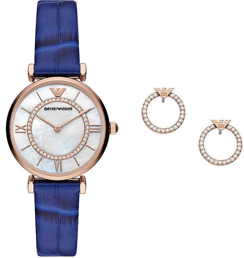 Emporio Armani Watch Two Hand Blue With Earring Gift Set D