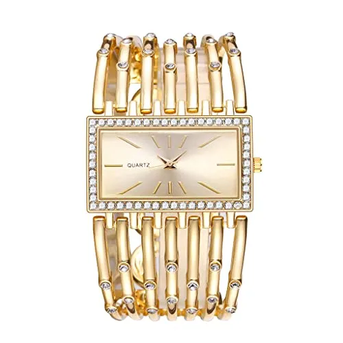 Fashion Bracelet Watches for Women Luxury Rectangular Dial Analog Quartz Wrist Watch Gifts for Ladies (Diamond Gold)