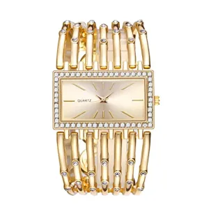 Fashion Bracelet Watches for Women Luxury Rectangular Dial Analog Quartz Wrist Watch Gifts for Ladies (Diamond Gold)