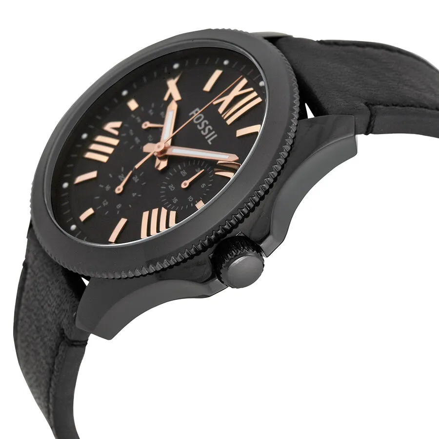Fossil Cecile Black Dial Black Leather Strap Men's Watch AM4523