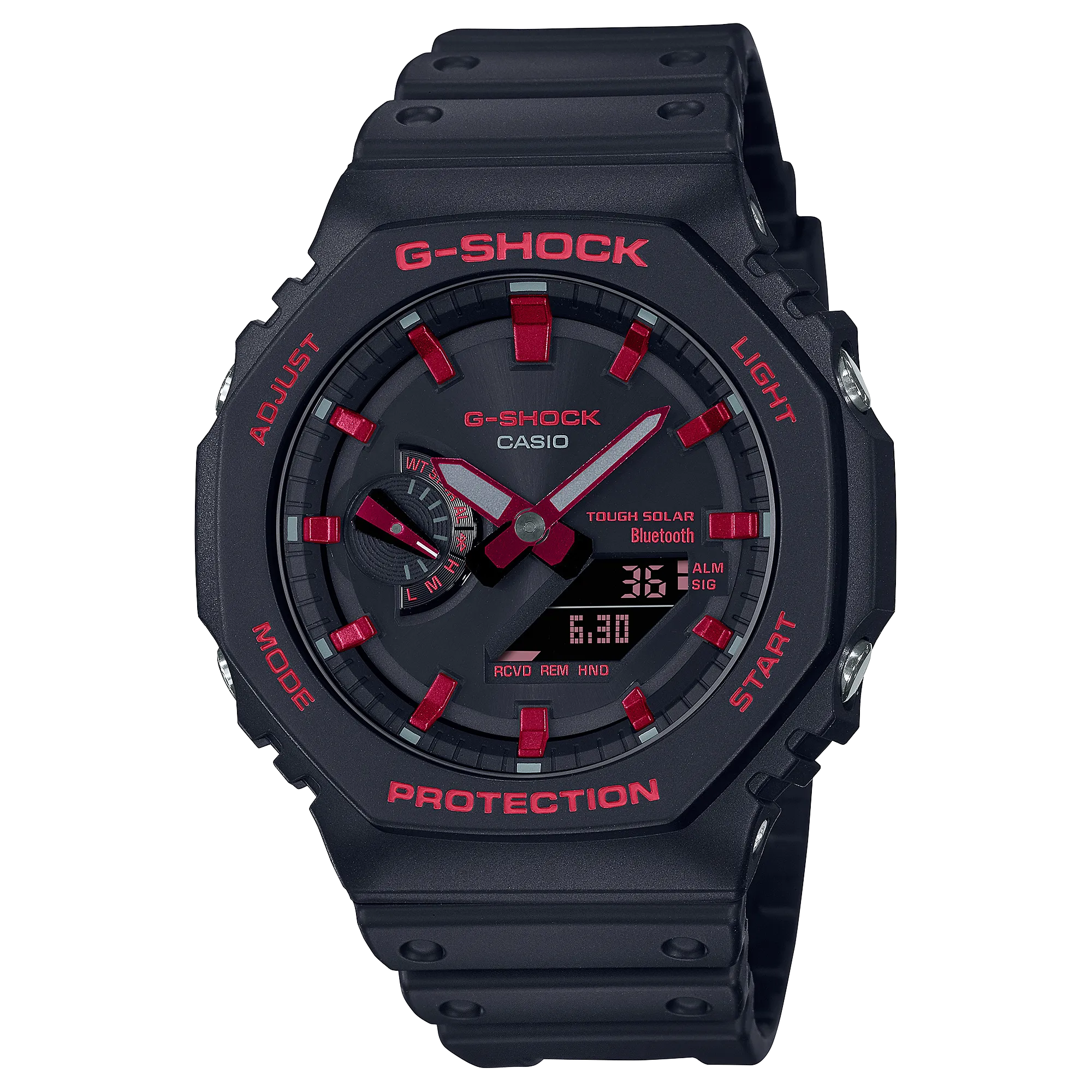 G-Shock Octagonal Black Resin Band Red Bluetooth Watch GAB2100BNR-1A