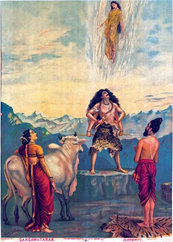 Gangawataran - Descent of Ganga - Raja Ravi Varma Oleograph Print- Indian Painting - Art Prints