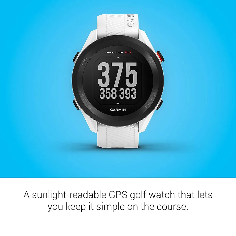 Garmin Approach S12 42k  Preloaded Courses Easy-to-Use GPS Golf White Watch - 010-02472-02