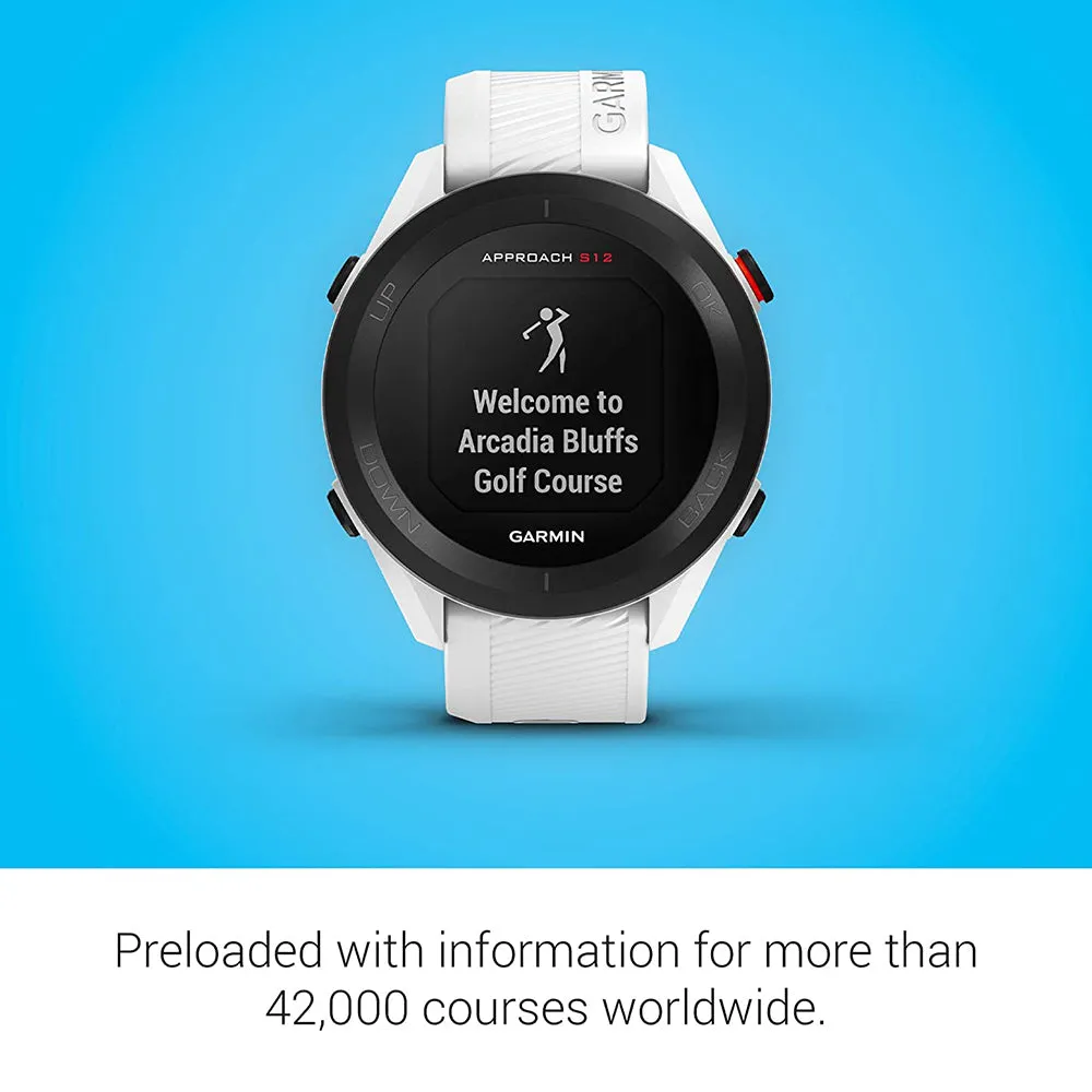 Garmin Approach S12 42k  Preloaded Courses Easy-to-Use GPS Golf White Watch - 010-02472-02