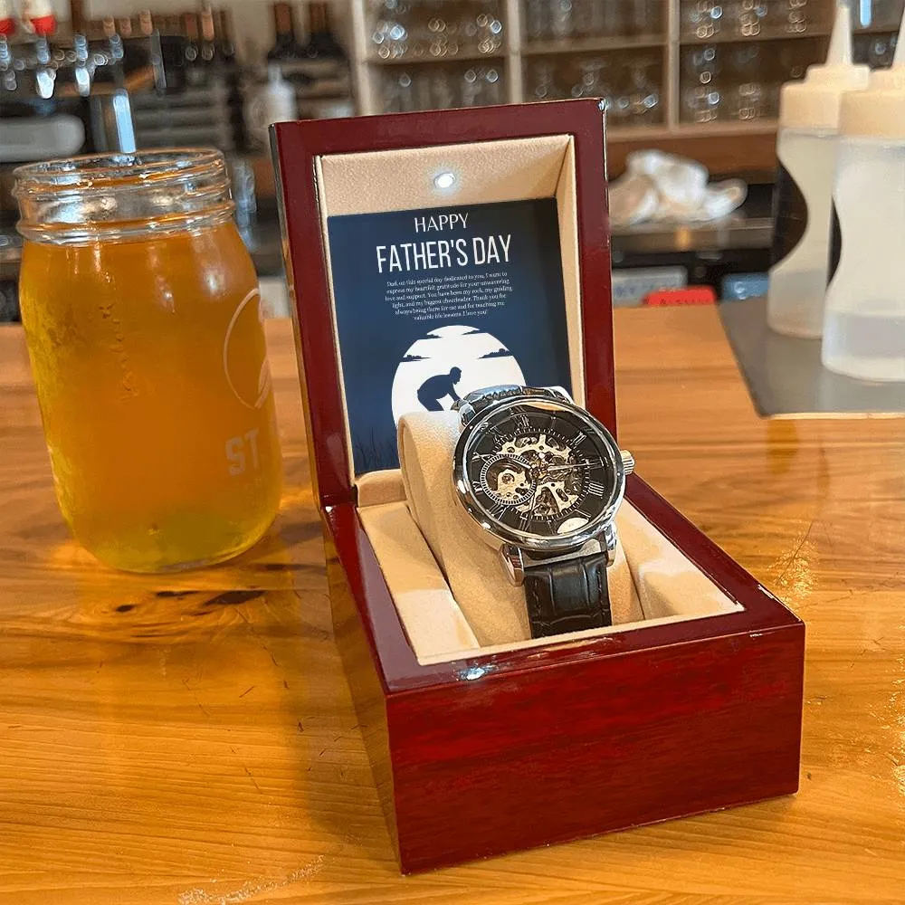 Gift for Dad Father's Day Gifts Openwork Watch Personal Message for Dad from Daughter or Son