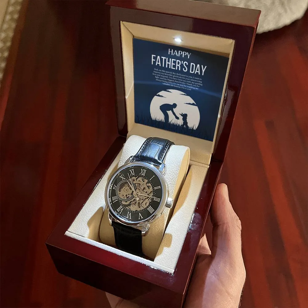 Gift for Dad Father's Day Gifts Openwork Watch Personal Message for Dad from Daughter or Son