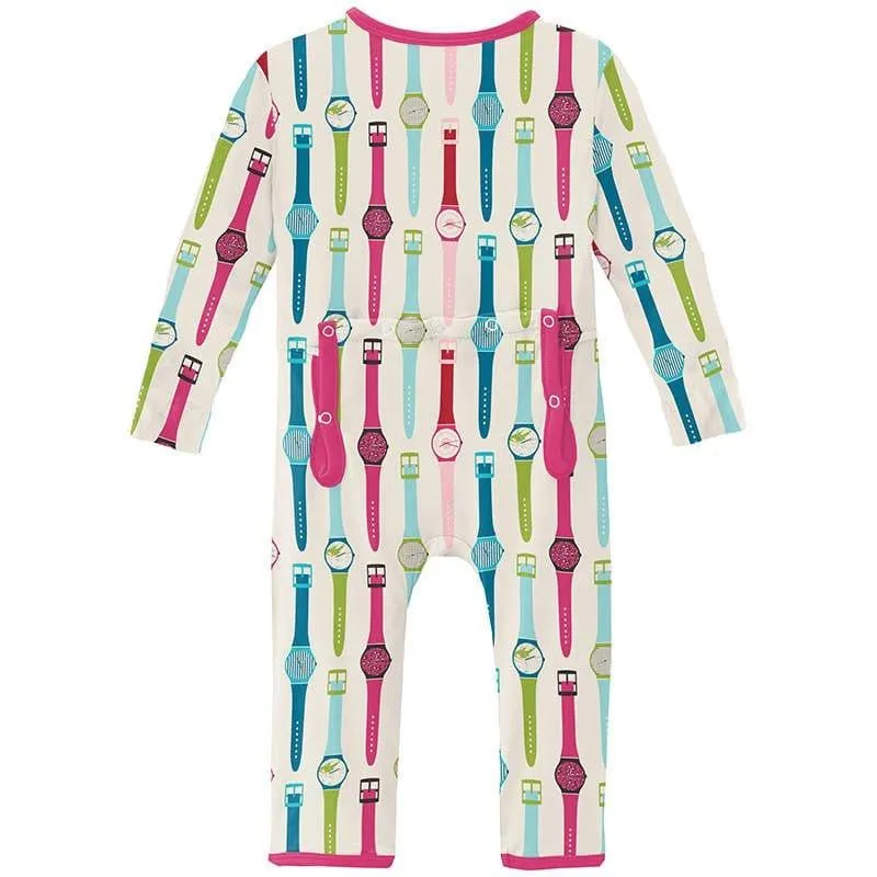 Girl's Print Bamboo Coverall with 2-Way Zipper - Natural Watches