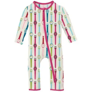 Girl's Print Bamboo Coverall with 2-Way Zipper - Natural Watches