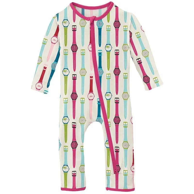 Girl's Print Bamboo Coverall with 2-Way Zipper - Natural Watches