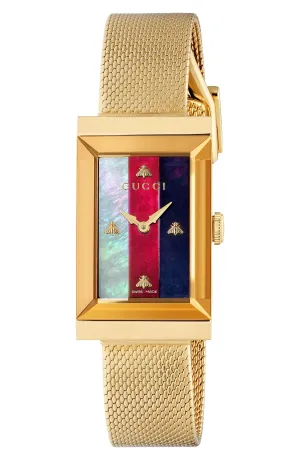 Gucci YA147410 G-Frame Gold Mesh Strap Women Watches