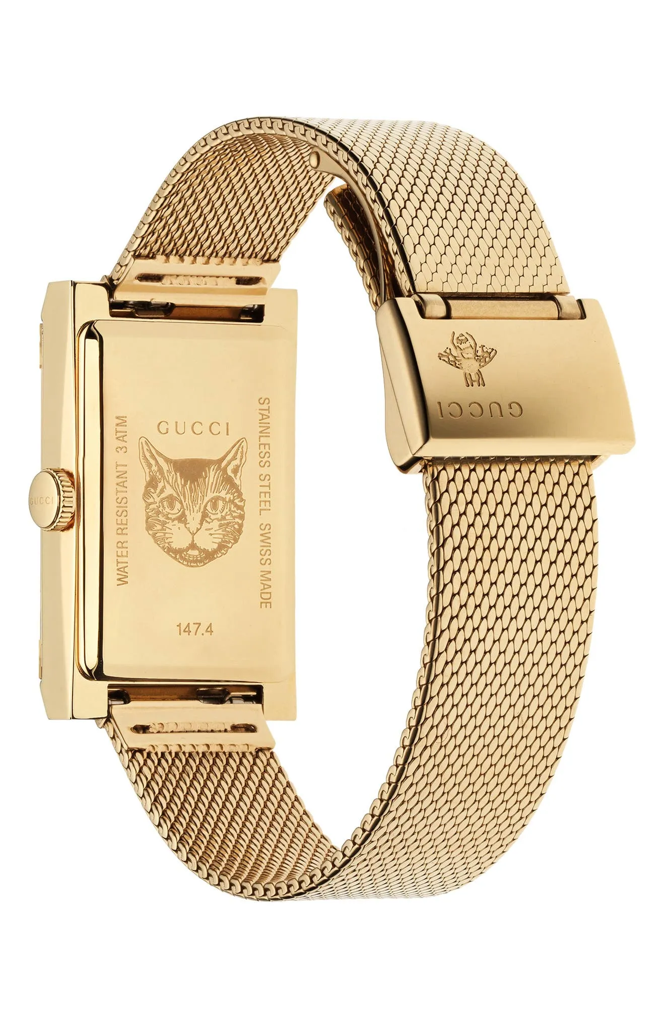 Gucci YA147410 G-Frame Gold Mesh Strap Women Watches
