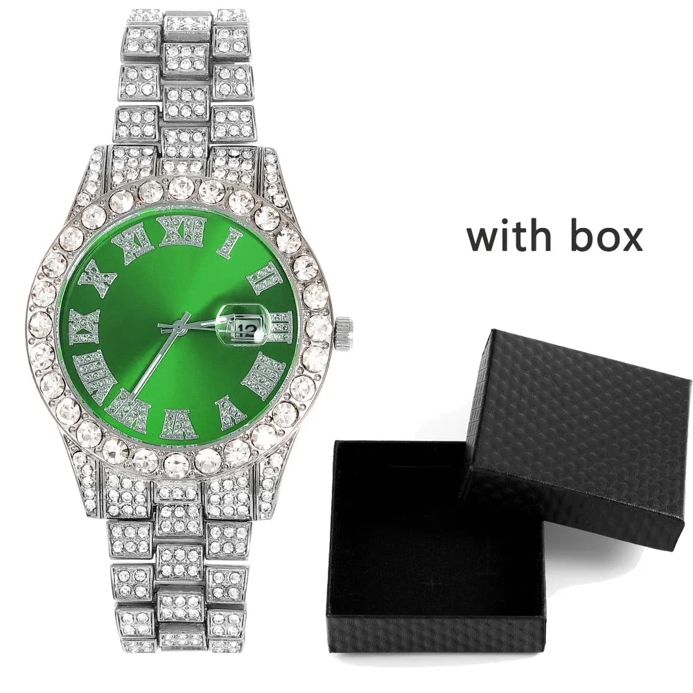 Hip Hop Full Mens Iced Out  Watches Luxury Date Quartz Wrist Watches